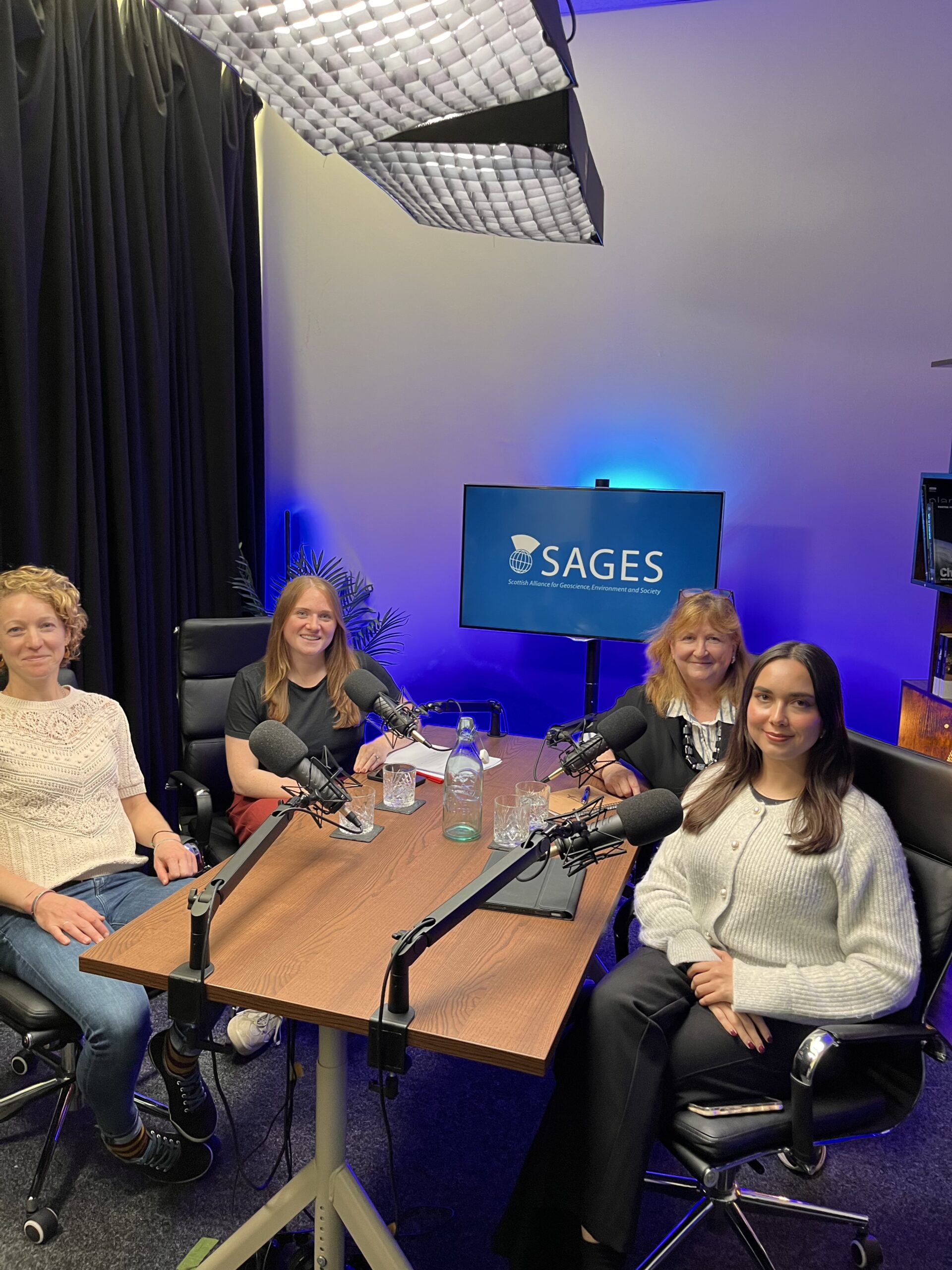 Climate Science Podcast, produced by the Scottish Alliance for Geoscience, Environment and Society (SAGES), table of podcast host and guests